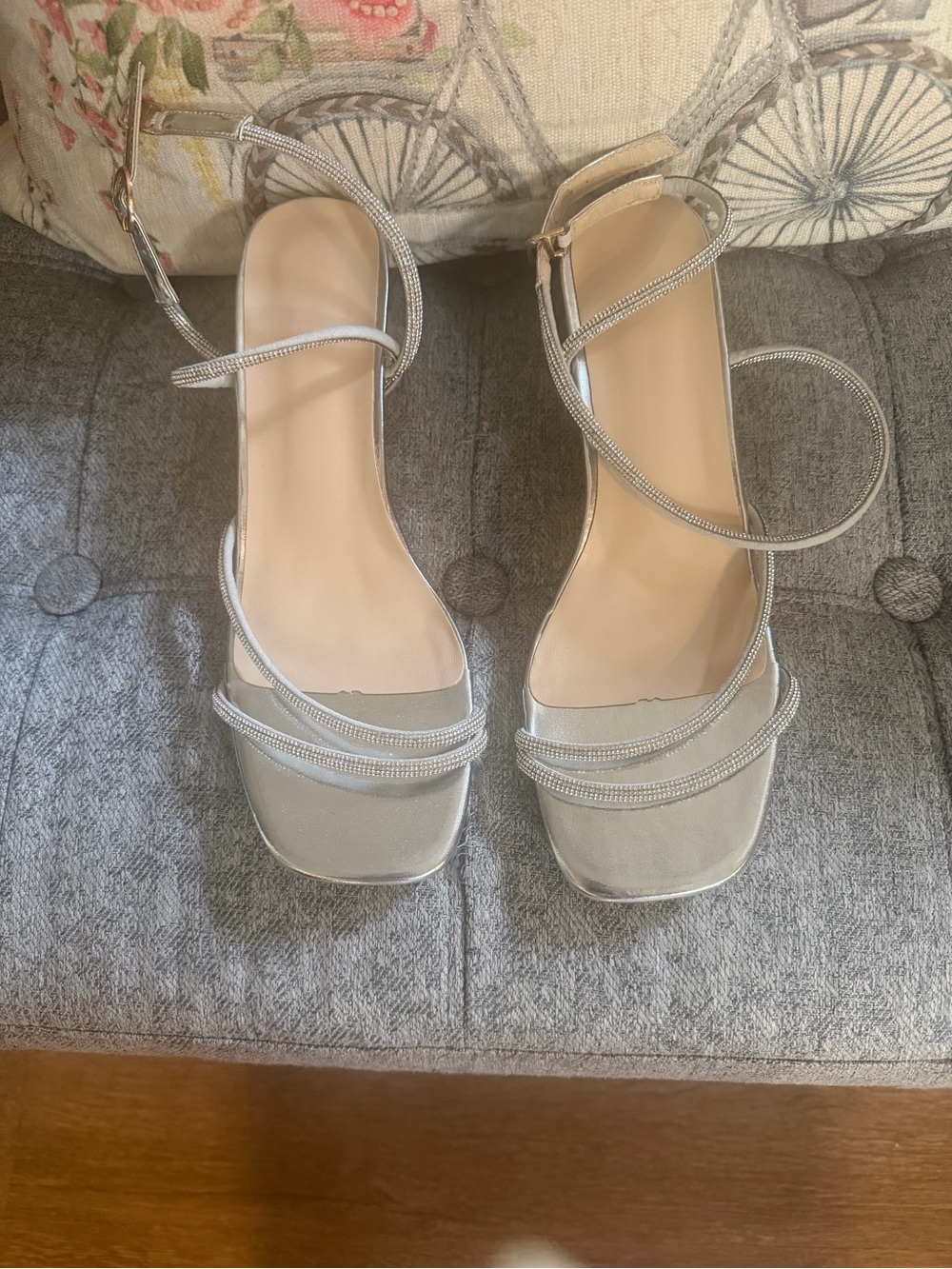 SHEIN Silver Metallic Strappy Heeled Sandals